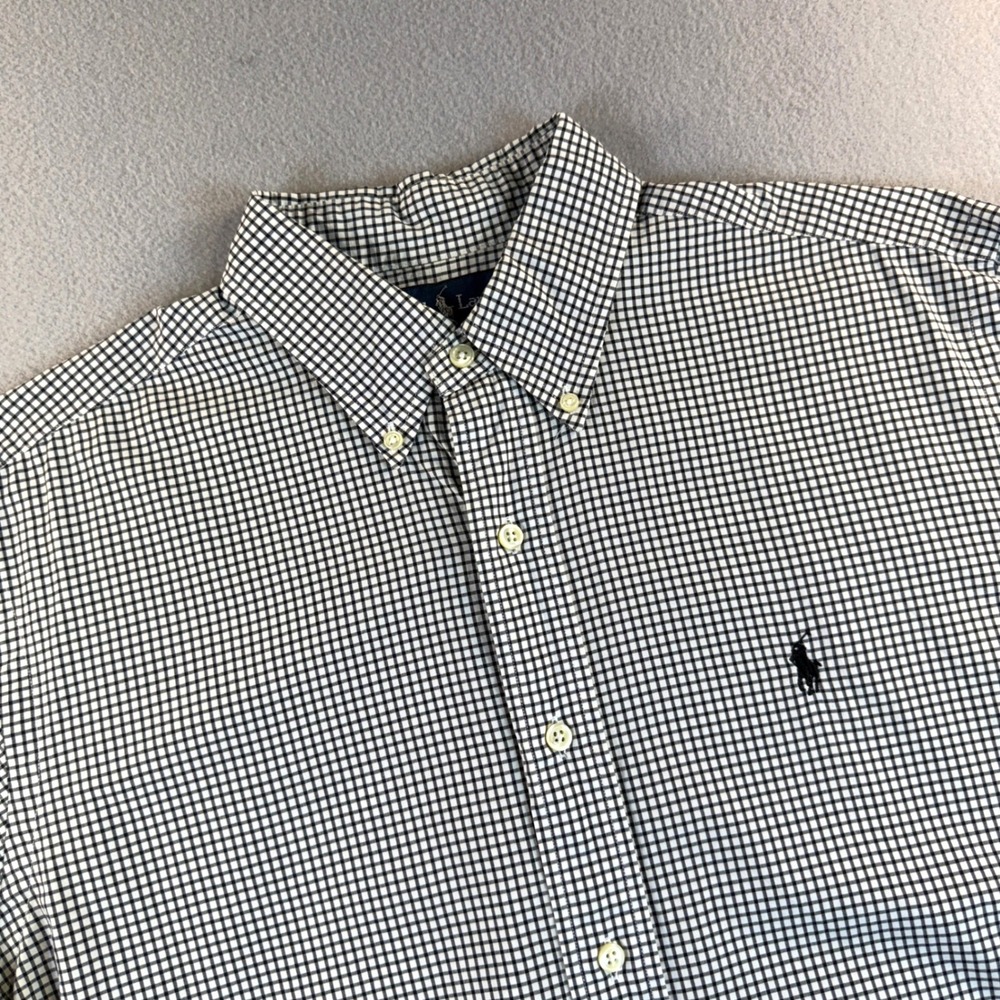 Ralph Lauren Button Down Shirt Mens Classic Fit Gingham Navy White Sz 15.5 34/35